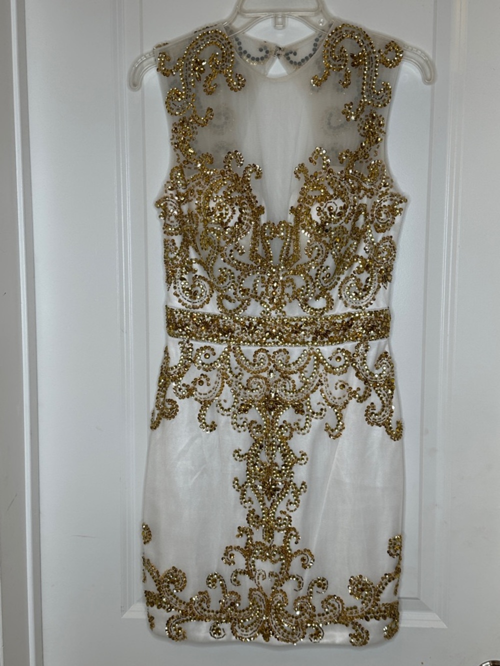 Angela & Alison White Mini Dress with Gold Beaded Embellishment - Picture 2 of 9